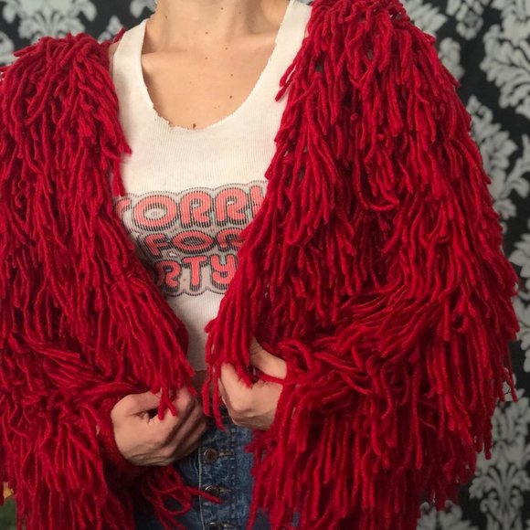 💥STUNNING💥 Bad Romance Shaggy Cardigan in Red - Picture 13 of 16